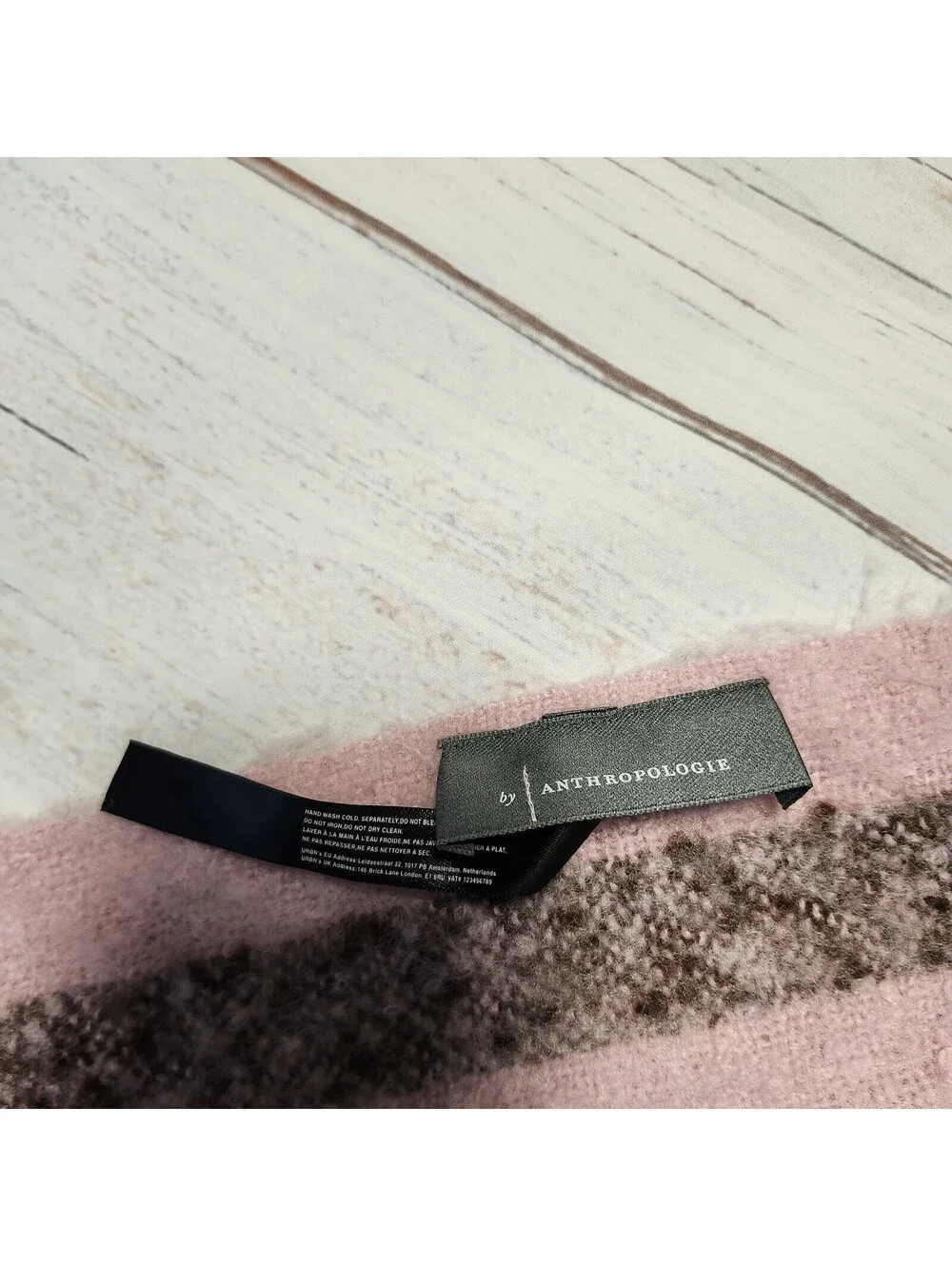 Anthropologie Pink and Brown Striped Wool Blend Scarf with Fringe